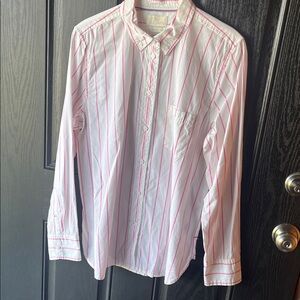 J. Crew button White Shirt with Pink Stripes